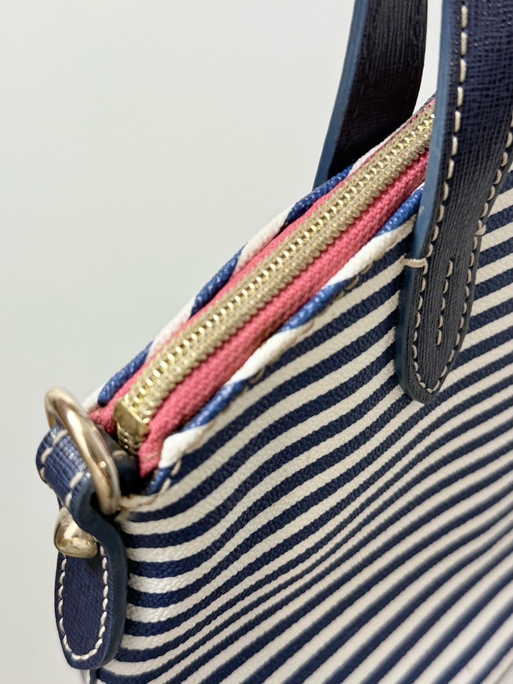 Dooney & Bourke Navy and White Striped Mini Satchel - Picture 13 of 14